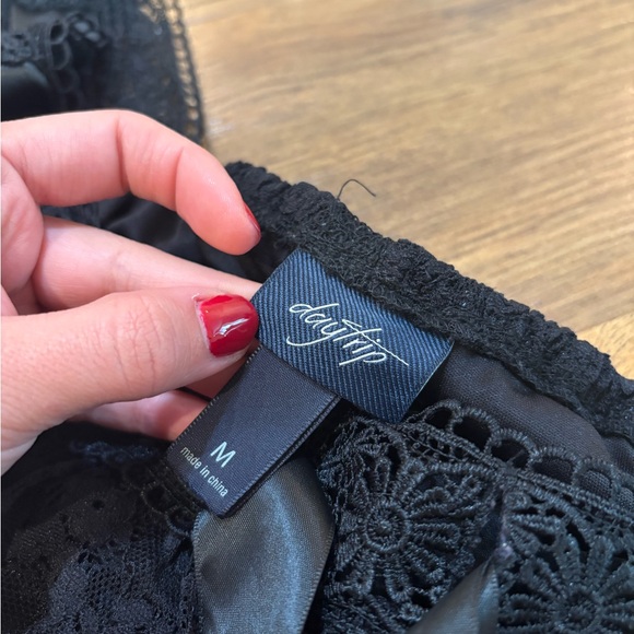 Daytrip Black Lace Off-Shoulder Peasant Blouse with Front Ribbon Ties - Picture 4 of 5